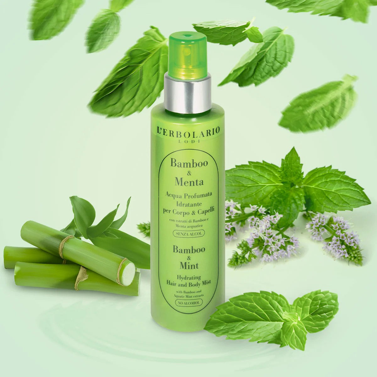 Acqua Profumata Idratante Bamboo & Menta
     
Profumo aromatico per corpo e capelli senza alcol, in edizione limitata