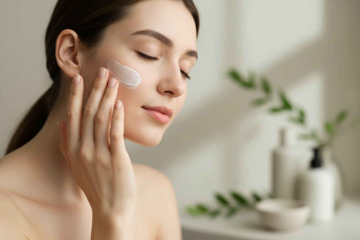 GENERA UN IMMAGINE DI UNA SKIN CARE ADIBITA SUL VISO 