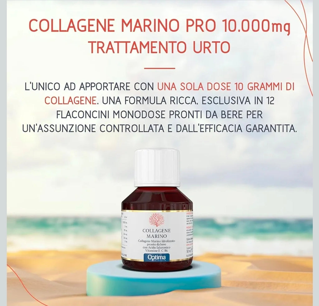 Collagene Marino Pro 10.000 Mg - Trattamento Urto - 10 g di collagene per dose - con acido ialuronico e vitamine E, C e B6-12 flaconcini pronti da bere da 50ml Optima Naturals