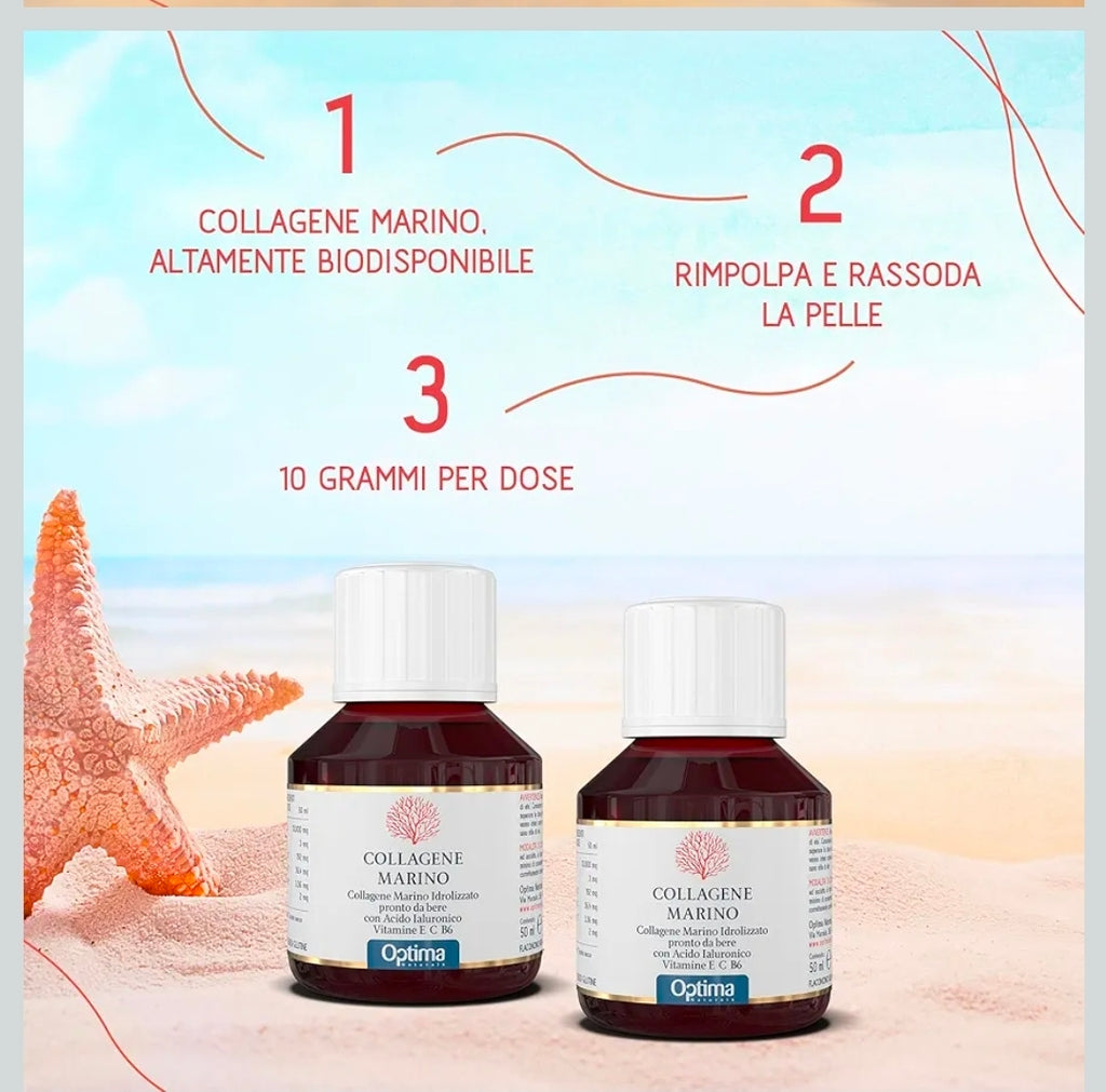 Collagene Marino Pro 10.000 Mg - Trattamento Urto - 10 g di collagene per dose - con acido ialuronico e vitamine E, C e B6-12 flaconcini pronti da bere da 50ml Optima Naturals